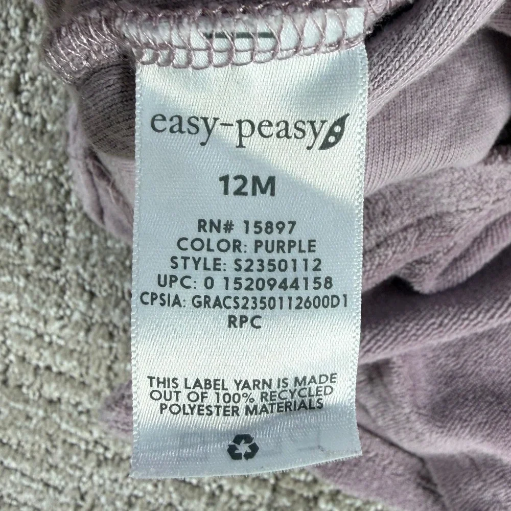 Easy-Peasy Terry Cloth Shirt Button Up Purple 12M Organic Cotton Baby Boy Girl